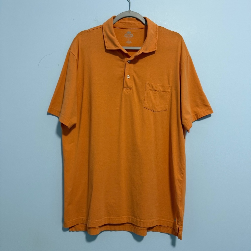 Peter‎ Millar Men’s Seaside Wash Polo Orange Cotton Shirt Size L